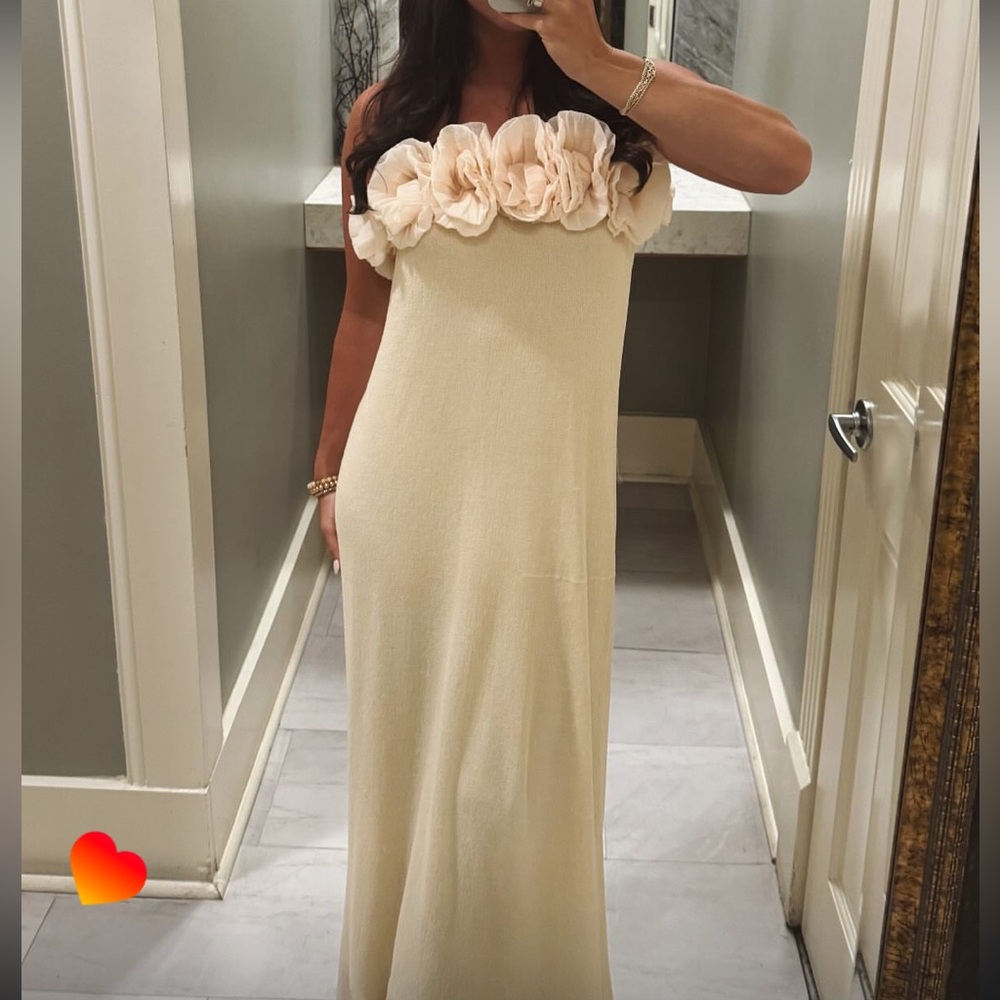 Zara LONG FLORAL KNIT DRESS in Butter